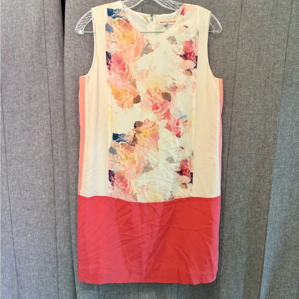 Rebecca Taylor Enchanted Gardens Pink Shift Tank Drop Waist Silk Dress Size 4 - Picture 2 of 9